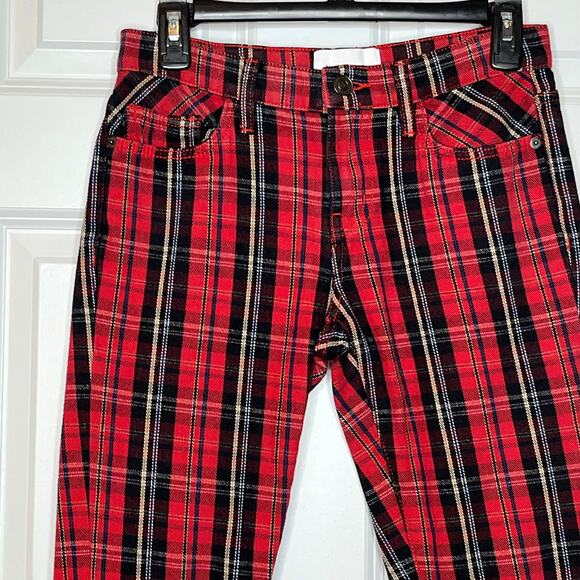 Current Elliott The Stiletto Red Tartan Plaid Party Skinny Jeans Size 25 - Picture 3 of 9